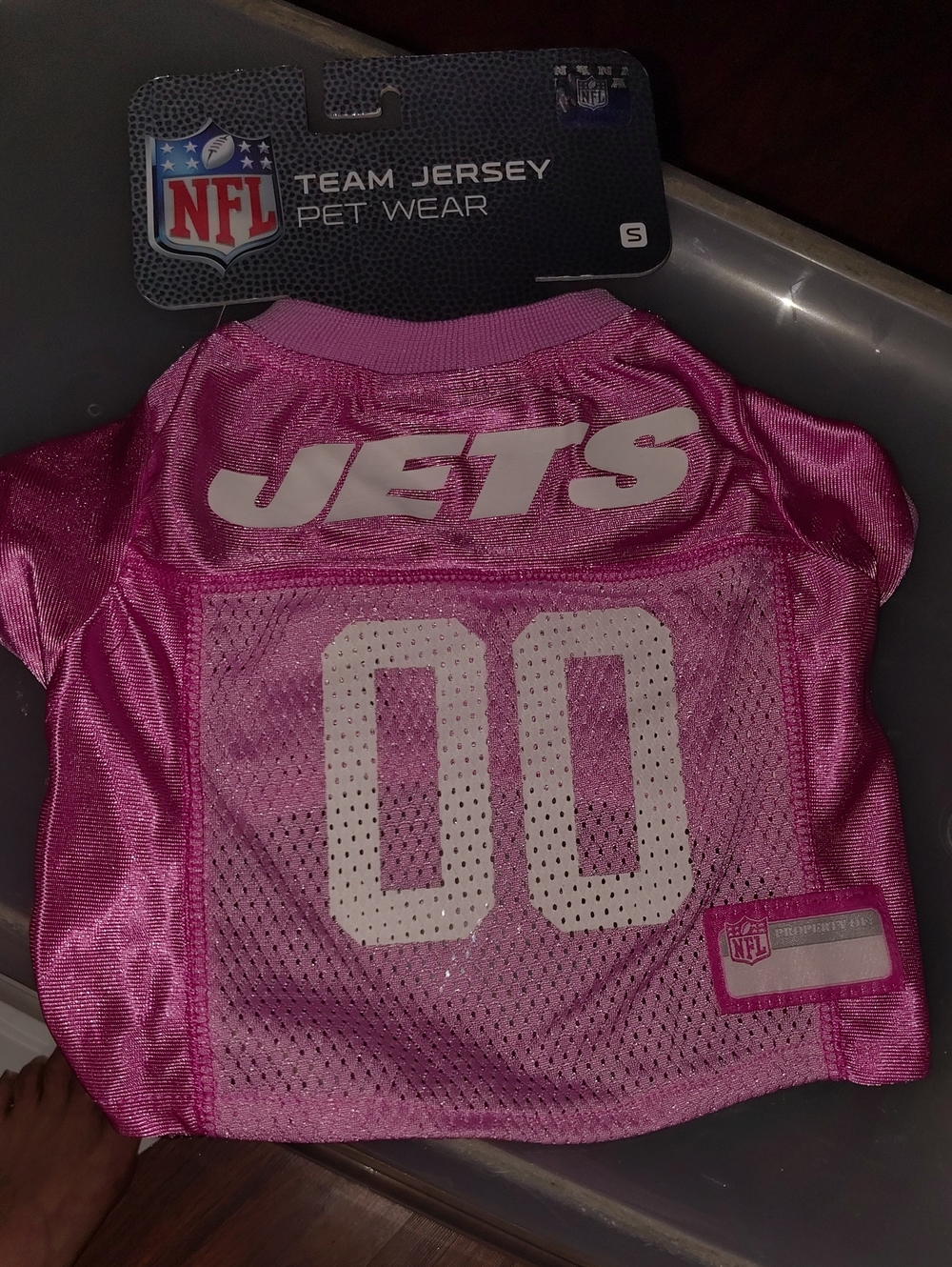 NFL Pink Jets Pet Jersey with White 'JETS' and '00' Size S